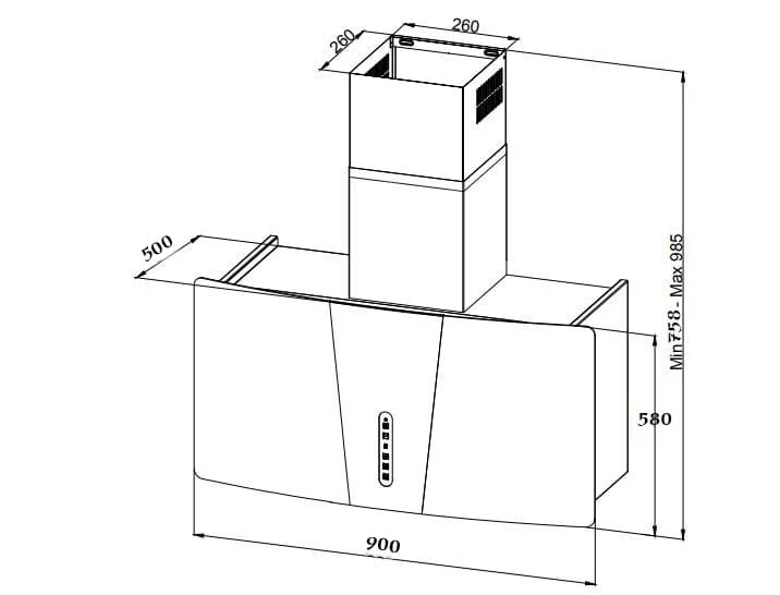 Bản vẽ kỹ thuật Máy hút mùi CHEFS EH-R706E7B 