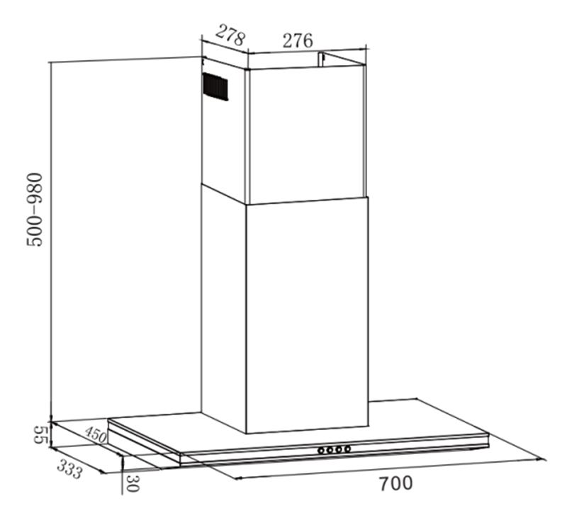 Hình ảnh bản vẽ kỹ thuật Máy hút mùi Eurosun EH-90AF75 
