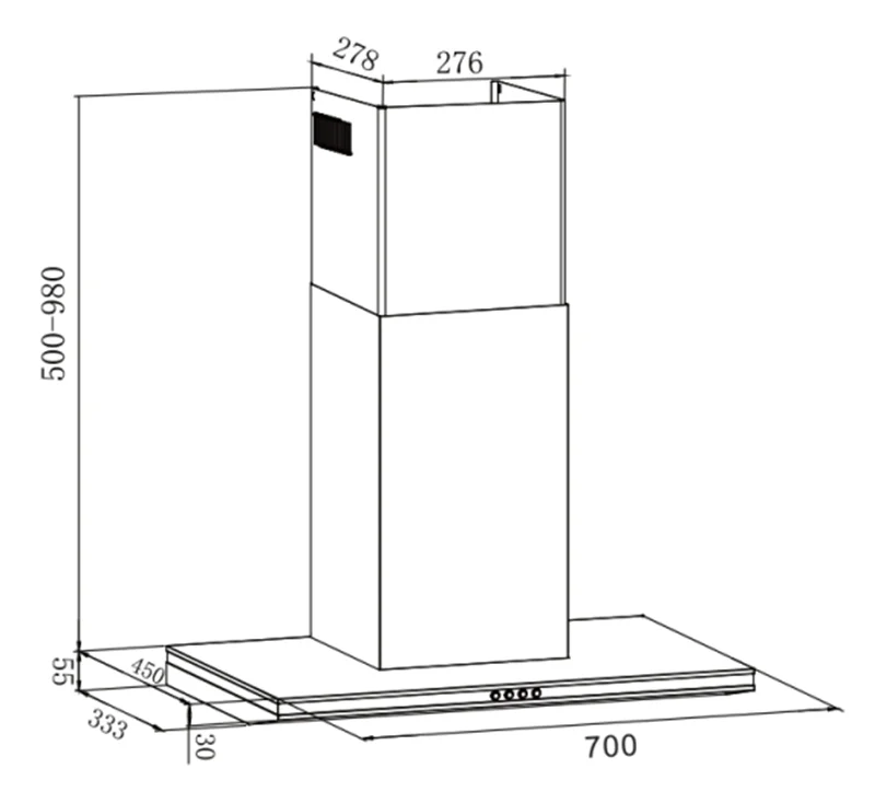 Hình ảnh bản vẽ kỹ thuật Máy hút mùi Eurosun EH-90AF75 