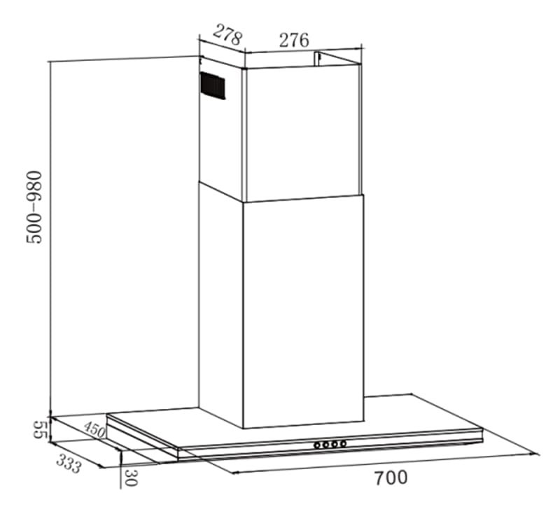 Hình ảnh bản vẽ kỹ thuật Máy hút mùi Eurosun EH-90AF75 