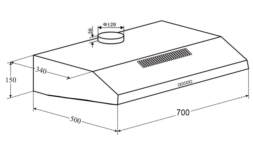 Hình ảnh bản vẽ kỹ thuật Máy hút mùi Eurosun EH-70CF19S