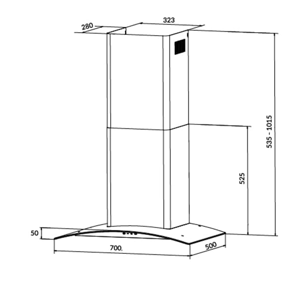 Hình ảnh bản vẽ kỹ thuật Máy hút mùi Eurosun EH-90AF75 