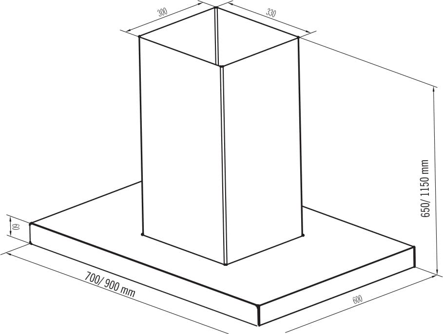 Hình ảnh bản vẽ kỹ thuật Máy hút mùi Eurosun EH-90K25