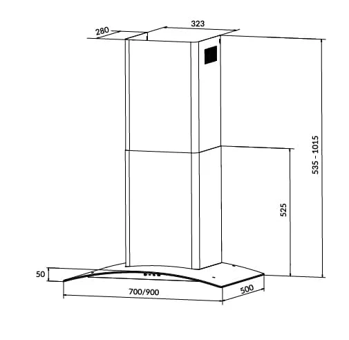 Hình ảnh bản vẽ kỹ thuật Máy hút mùi Eurosun EH-90K15E
