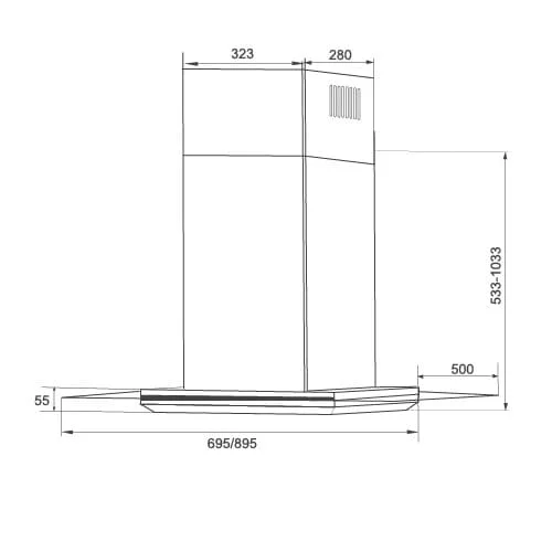 Hình ảnh bản vẽ kỹ thuật Máy hút mùi Eurosun EH-70AF88 