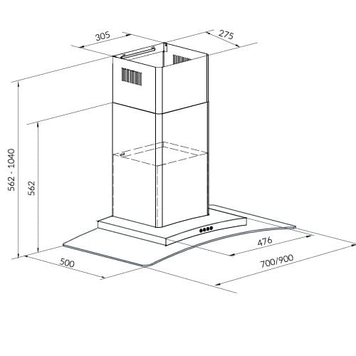 Hình ảnh bản vẽ kỹ thuật Máy hút mùi Eurosun EH-70AF81