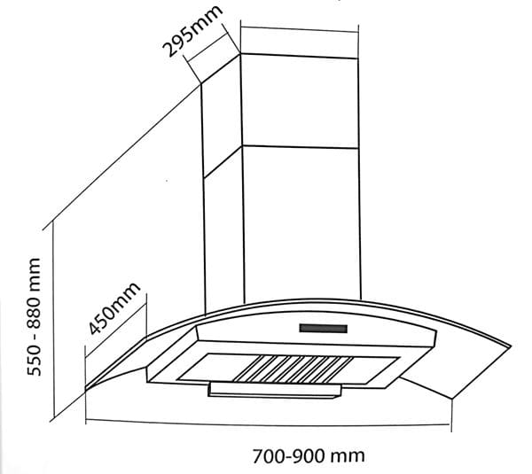 Hình ảnh bản vẽ kỹ thuật Máy hút mùi Eurosun EH-90K25