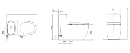 Bản vẽ kỹ thuật Bồn Cầu Nắp Điện Tử INAX AC-1052/CW-H18VN