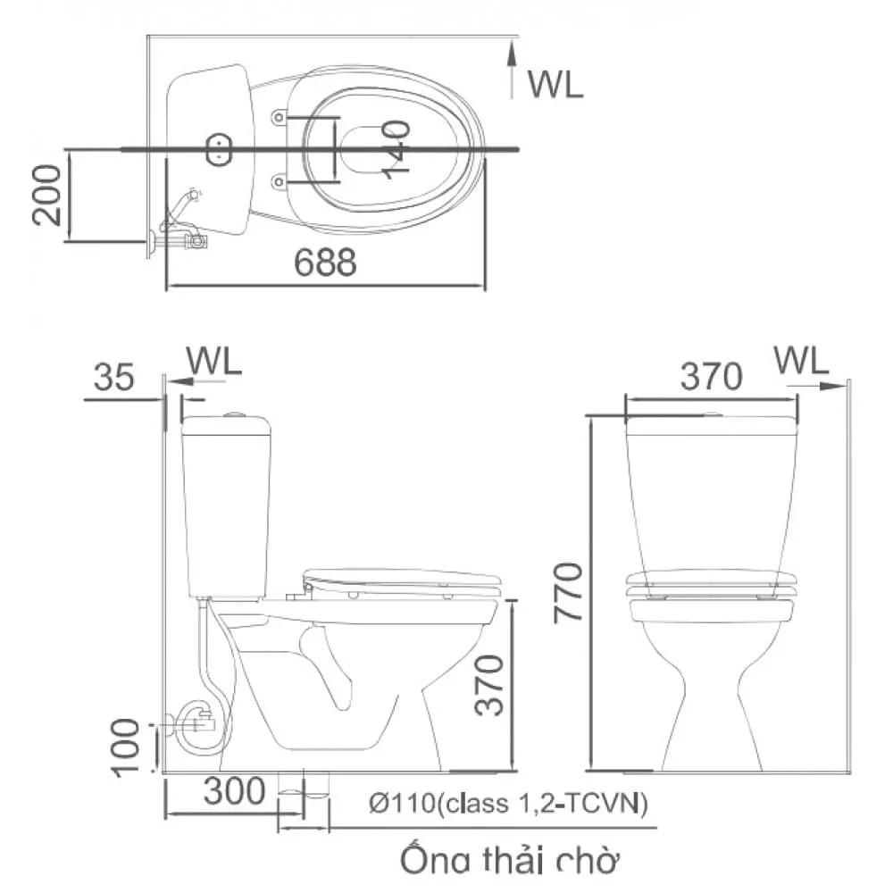 bản vẽ kỹ thuật Bàn cầu 2 khối INAX C-108VAN