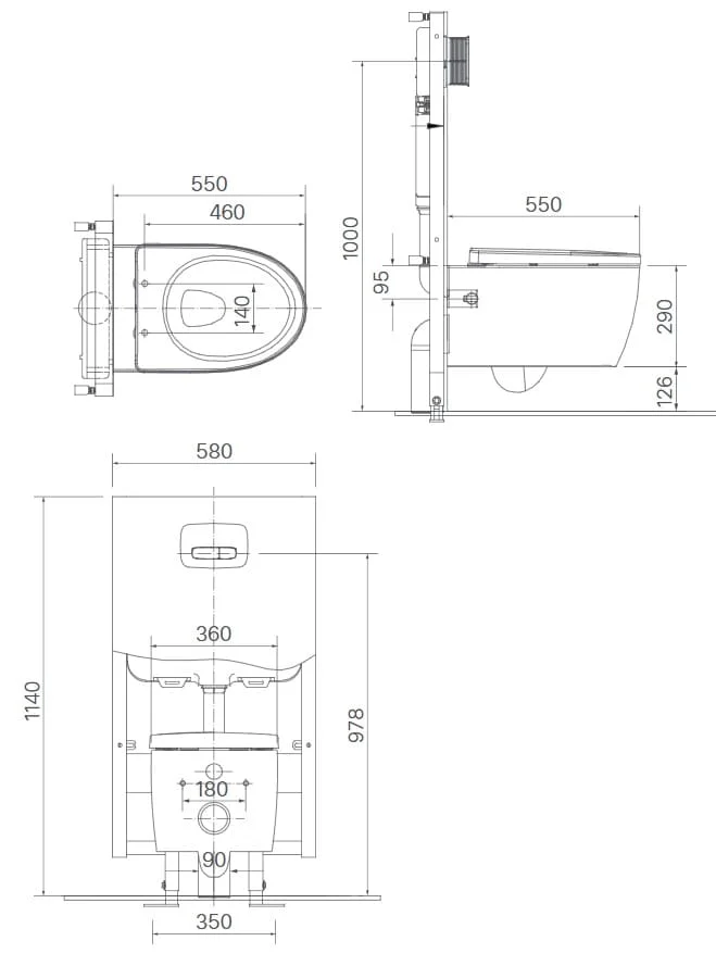 Bản vẽ kỹ thuật Bàn cầu 1 khối xả treo tường INAX AC-952VN