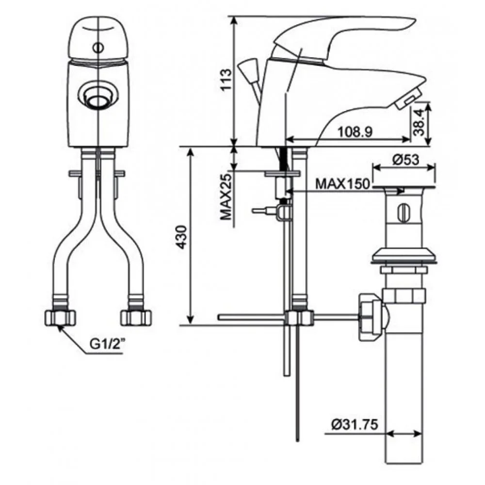 bản vẽ kỹ thuật Vòi rửa mặt nóng lạnh Saga American Standard WF-1501