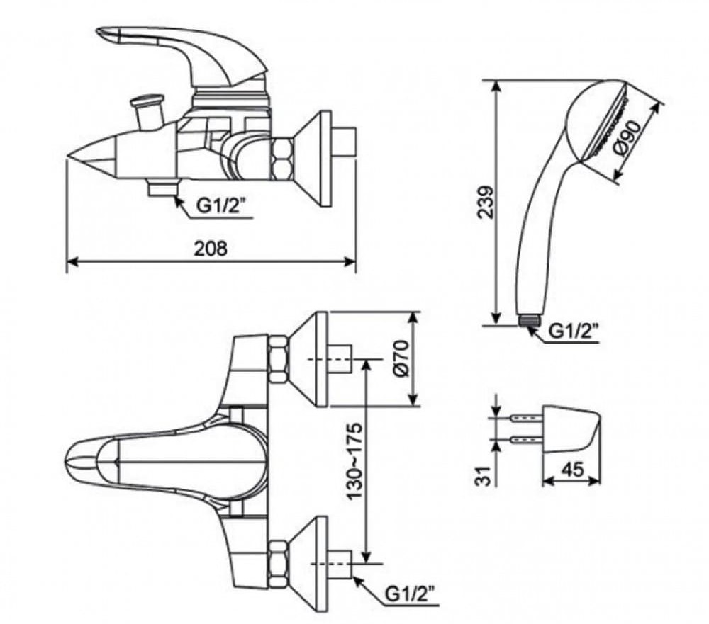 Bản vẽ kỹ thuật Sen tắm nóng lạnh American Standard WF-1511