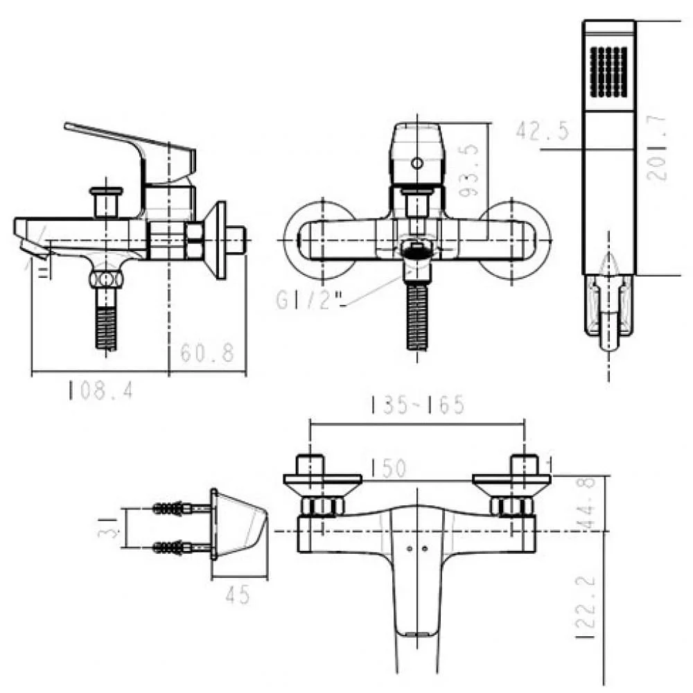 Bản vẽ kỹ thuật Sen tắm nóng lạnh AMERICAN STANDARD WF-0411