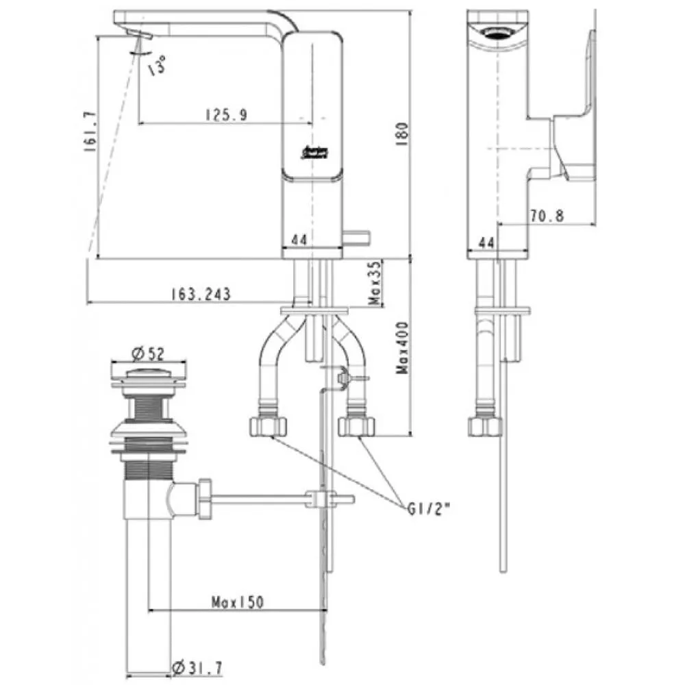 Bản vẽ kỹ thuật Vòi rửa mặt nóng lạnh Acacia Evolution American Standard WF-1305