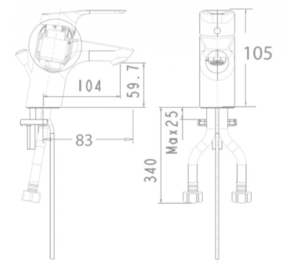 Bản vẽ kỹ thuật Vòi rửa mặt nóng lạnh Cygnet American Standard WF-0301