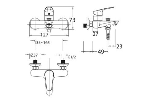 bản vẽ kỹ thuật Sen tắm nóng lạnh Cygnet American Standard WF-0311