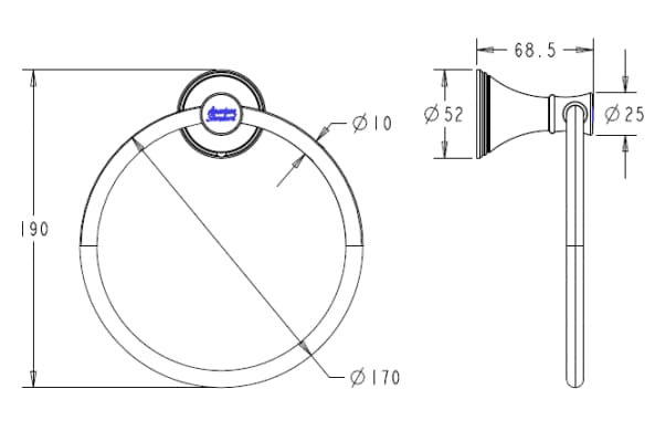 Bản vẽ kỹ thuật Vòng treo khăn tắm American standard WF-0290