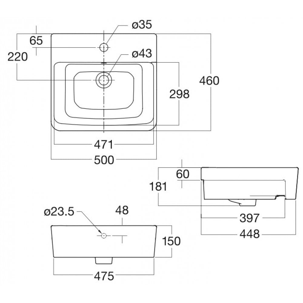 bản vẽ kỹ thuật Chậu rửa đặt bàn đá American Stadard VF-0519