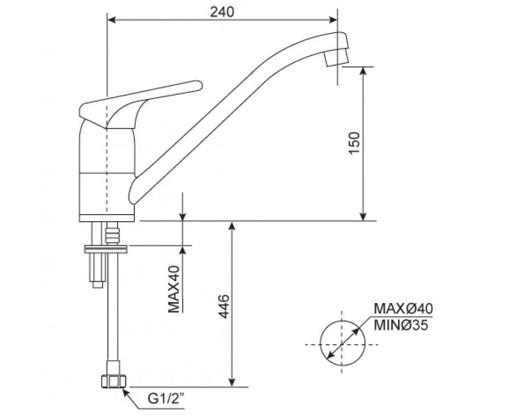Bản vẽ kỹ thuật Vòi rửa bát nóng lạnh Ceraplan American Standard WF-5637