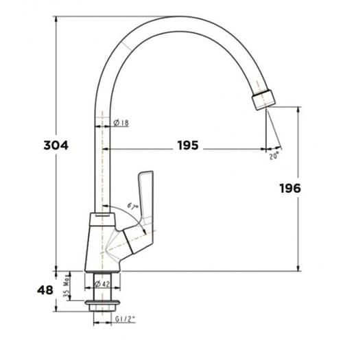 Bản vẽ kỹ thuật Vòi bếp American Standard WF-T706