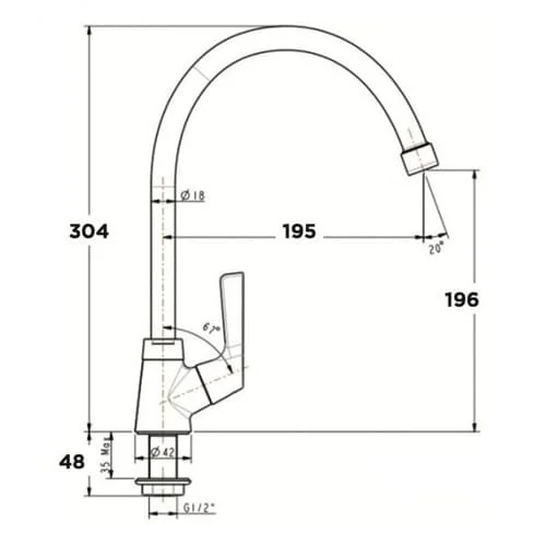 Bản vẽ kỹ thuật Vòi bếp American Standard WF-T706