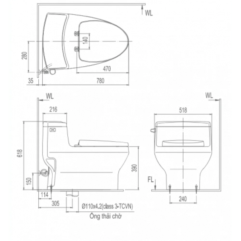 Bản vẽ kỹ thuật Bồn cầu rửa điện tử Inax AC-4005+CW-KB22AVN