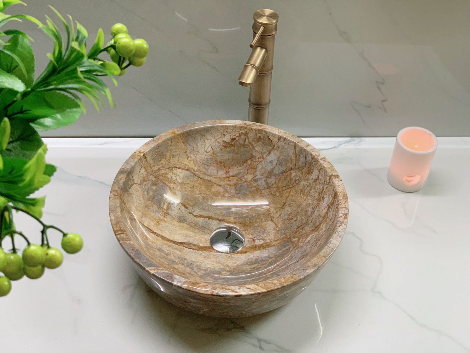 Chậu rửa lavabo màu trắng sữa Eximstone BST90