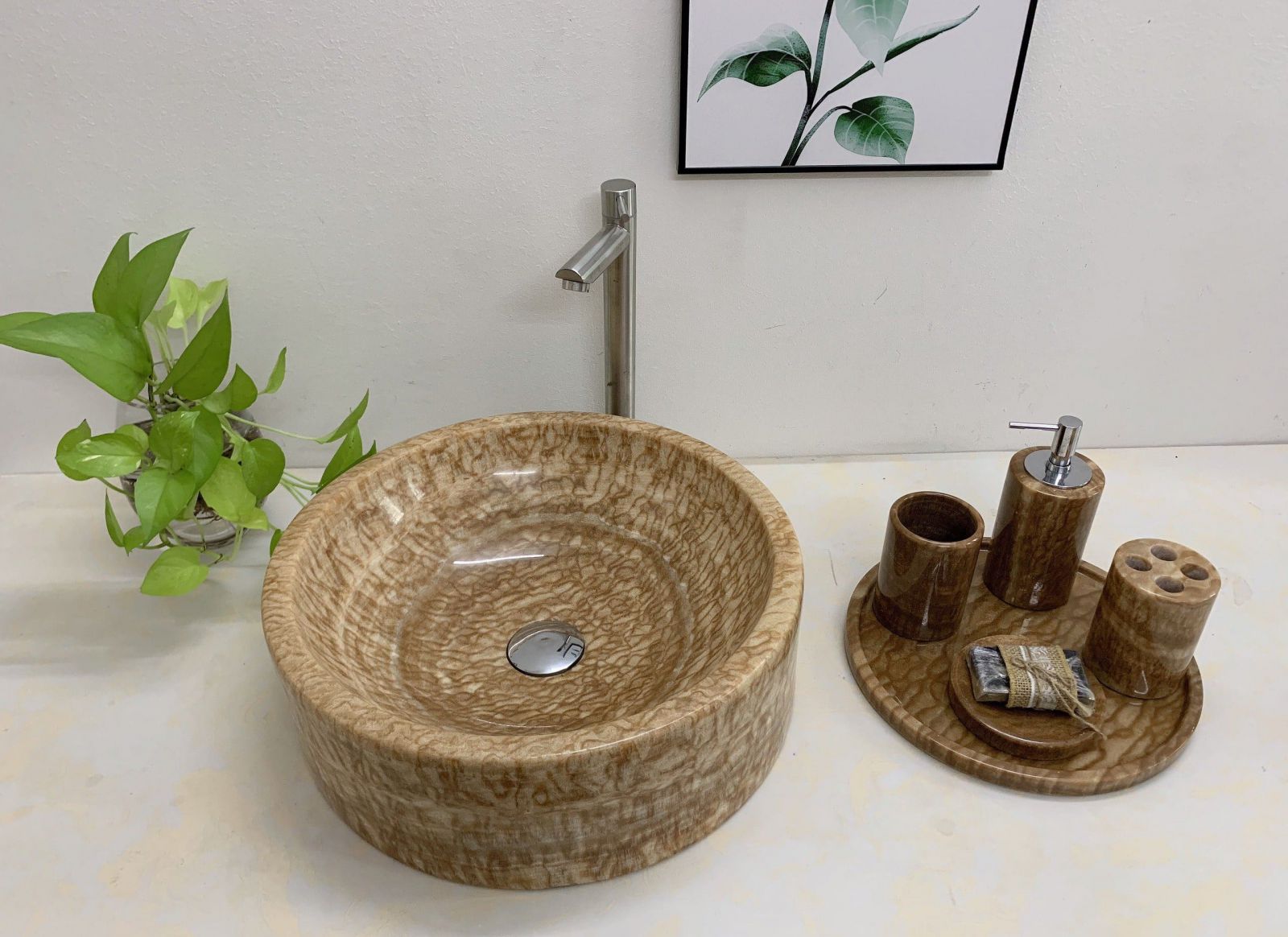 Chậu rửa lavabo màu xanh ấn độ Eximstone BST41