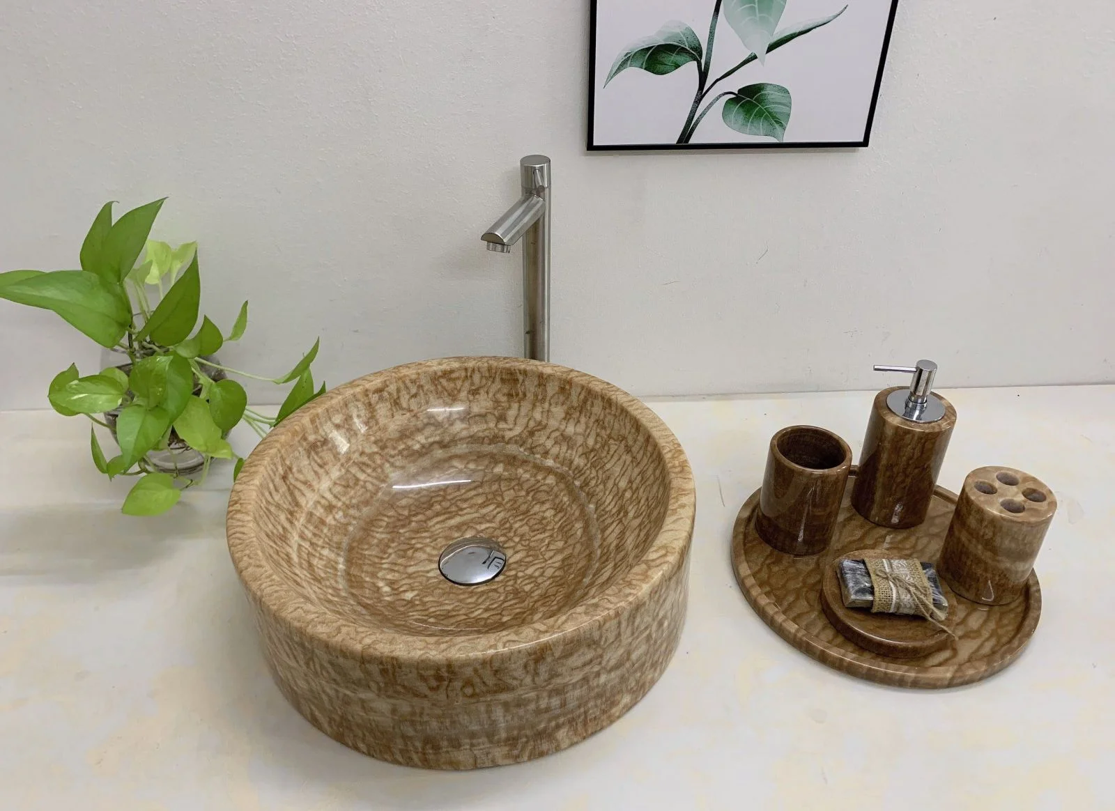 Chậu rửa lavabo màu xanh ấn độ Eximstone BST41