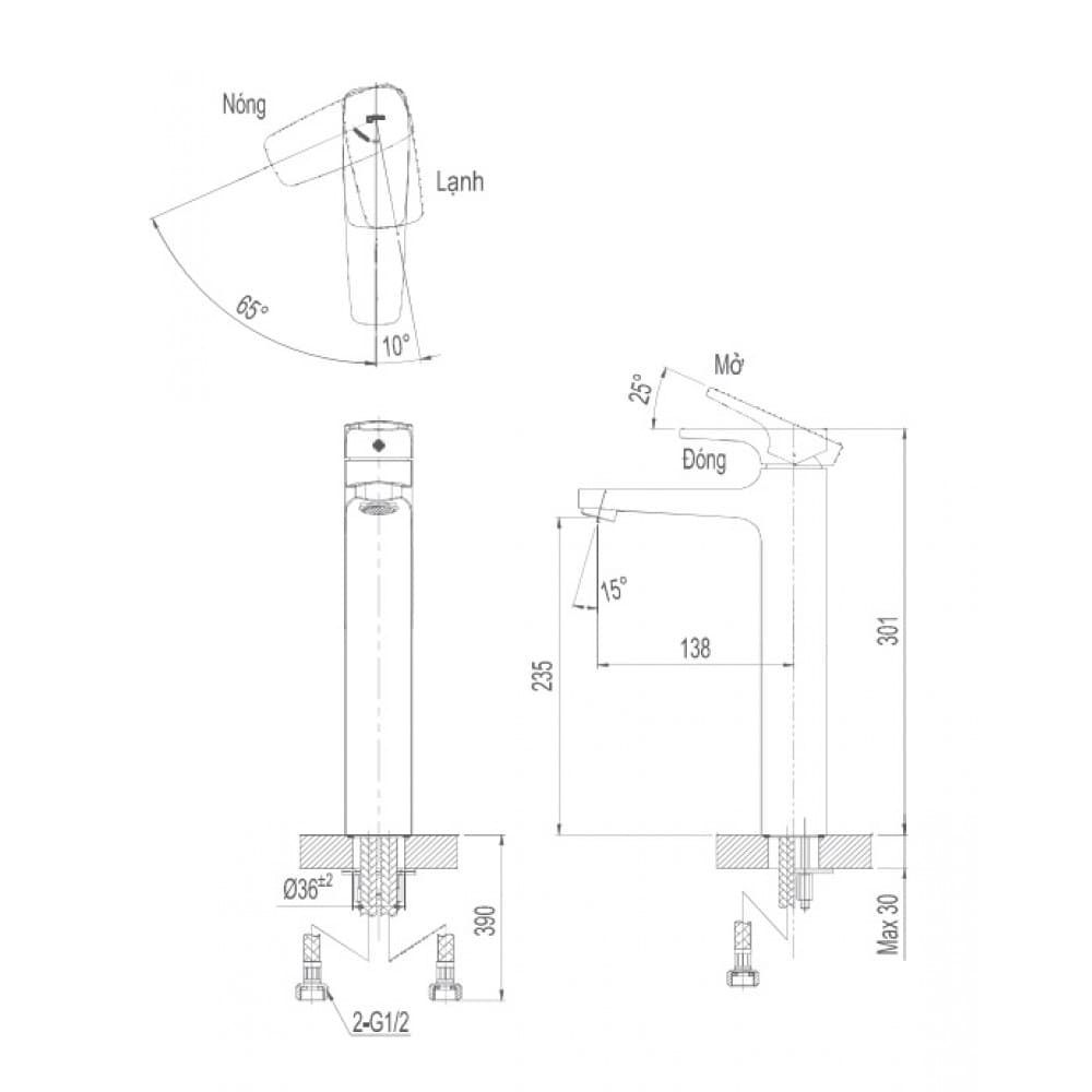 bản vẽ kỹ thuật Vòi Chậu Rửa Mặt INAX LFV-5000SH