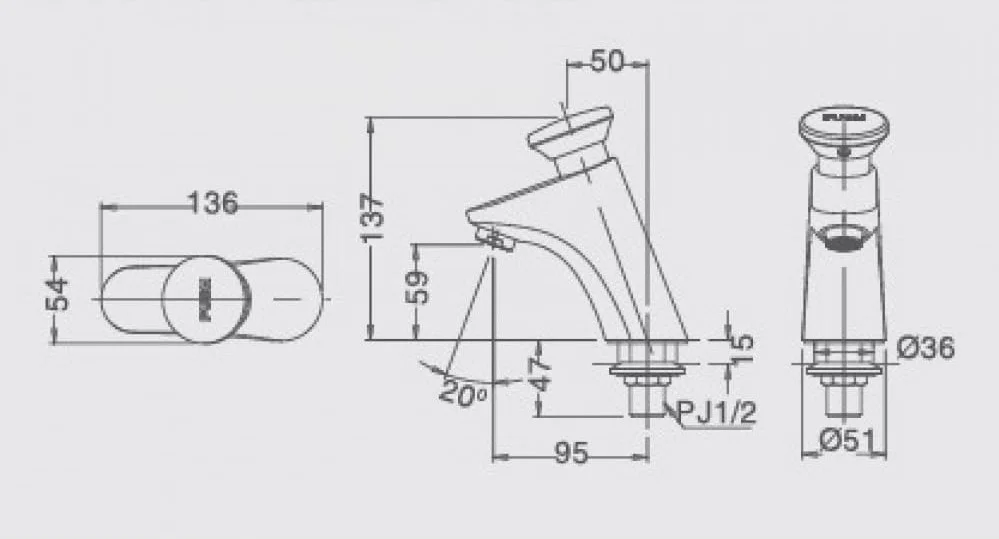 bản vẽ kỹ thuật Vòi Ngắt Nước Tự Động Inax LFV-P02B Nước Lạnh