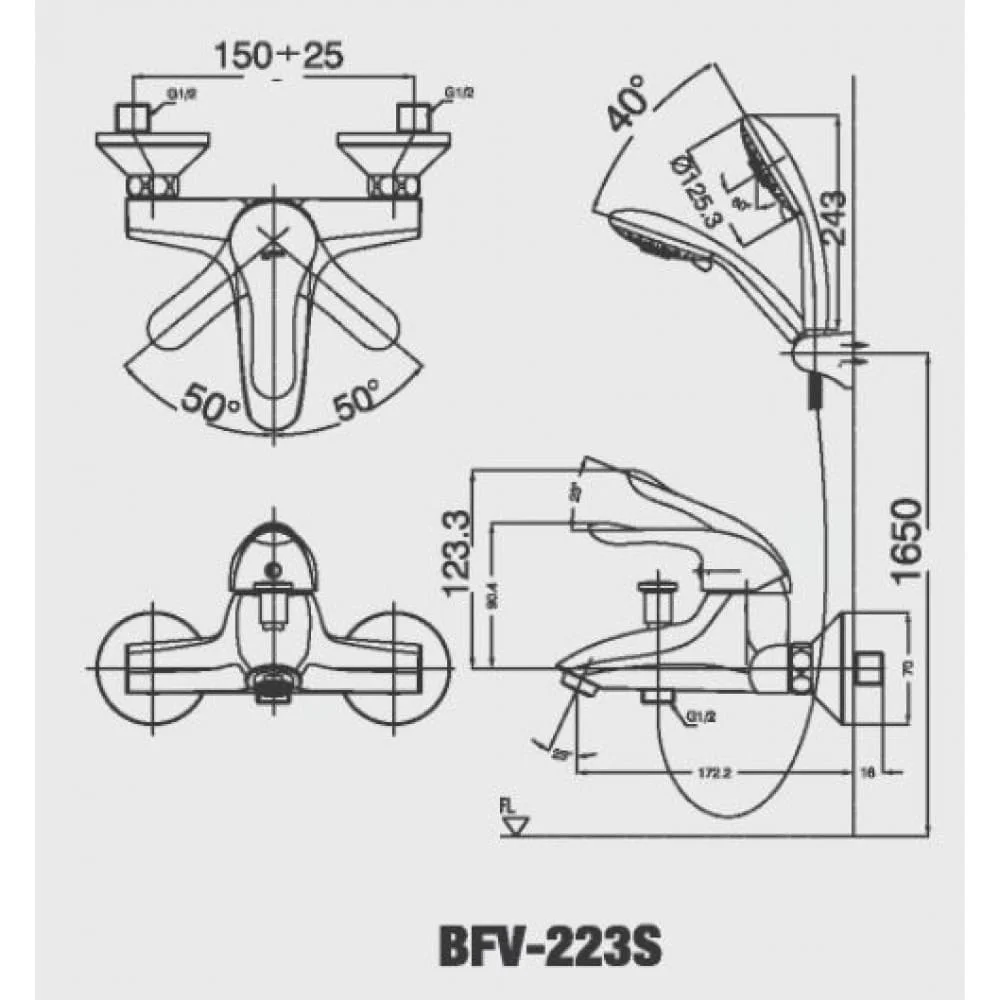 Bản vẽ kỹ thuật Sen tắm nóng lạnh INAX BFV-223S
