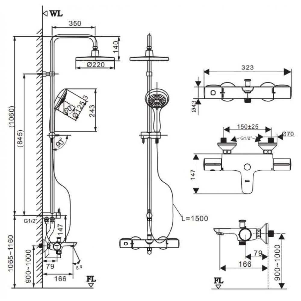 Bản vẽ kỹ thuật Sen Cây Nhiệt Độ tăng áp INAX BFV-3415T-8C