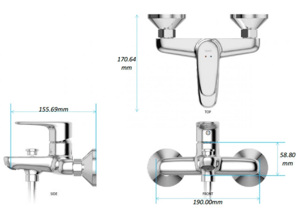 Bản vẽ kỹ thuật Sen tắm nóng lạnh tăng áp INAX BFV-1113S-8C