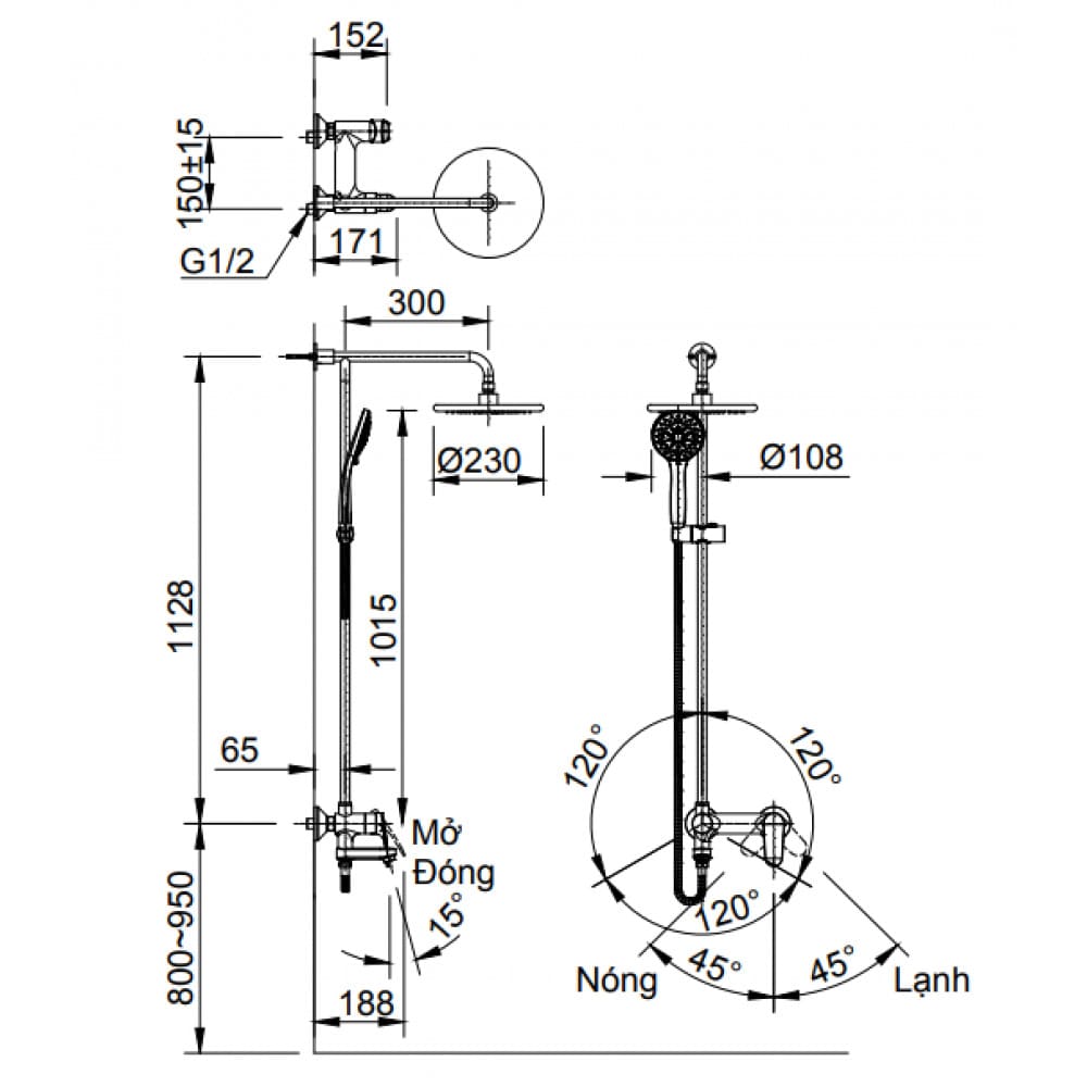 bản vẽ kỹ thuật Sen tắm đứng nóng lạnh INAX BFV-915S