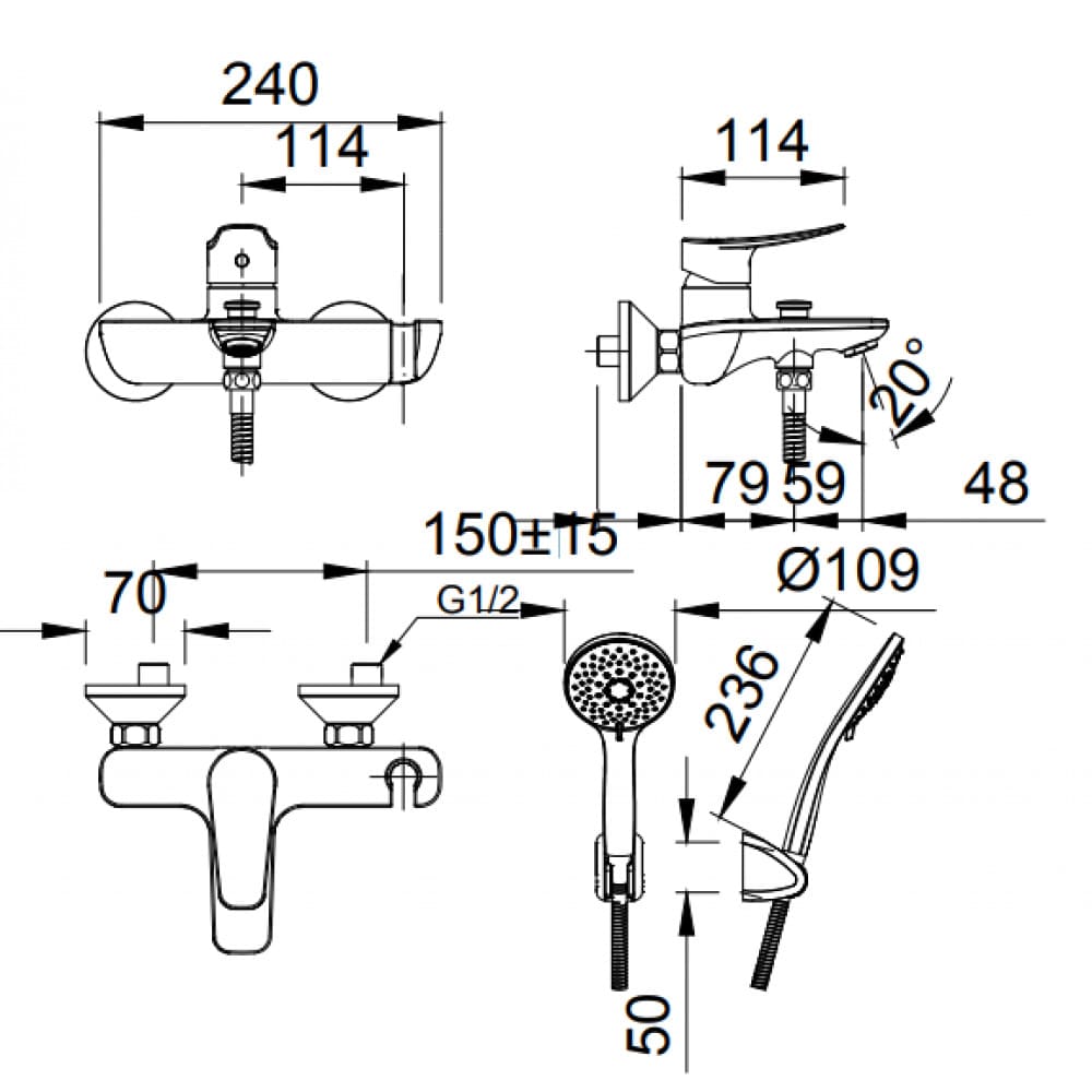 bản vẽ kỹ thuật Sen tắm nóng lạnh INAX BFV-503S