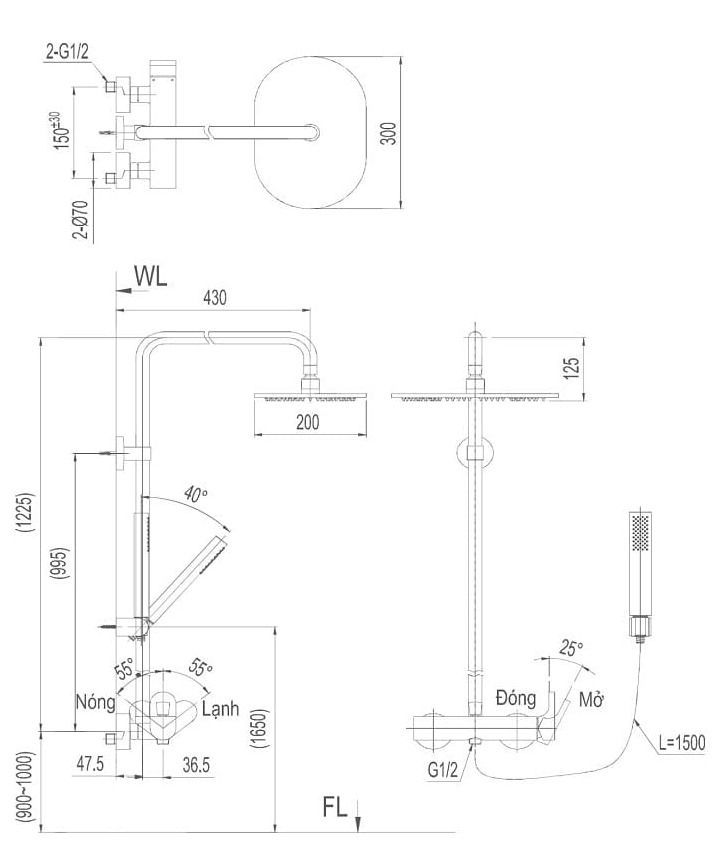 bản vẽ kỹ thuật Sen tắm cây nóng lạnh Inax BFV-60S