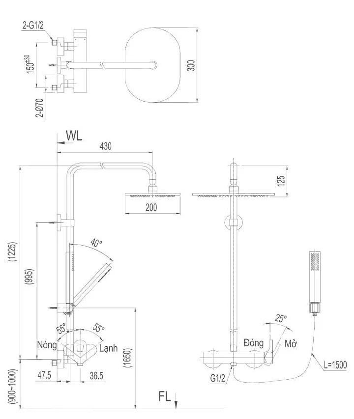 bản vẽ kỹ thuật Sen tắm cây nóng lạnh Inax BFV-60S