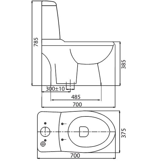 Bản vẽ kỹ thuật Bồn cầu 2 khối nắp êm Viglacera VI107