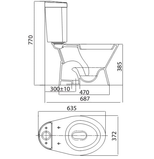 Bản vẽ kỹ thuật bồn cầu 2 khối nắp thường Viglacera Vi66