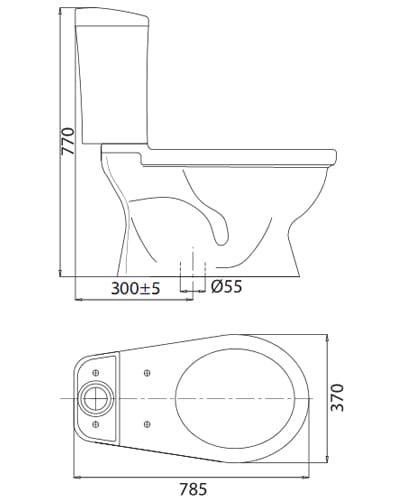 Bản vẽ kỹ thuật bồn cầu 2 khối nắp thường Viglacera Vi28
