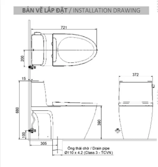 bản vẽ Bồn Cầu Hai Khối Inax AC-504VAN