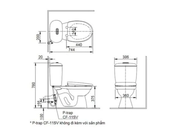 bản vẽ Bồn Cầu Hai Khối Inax AC-504VAN