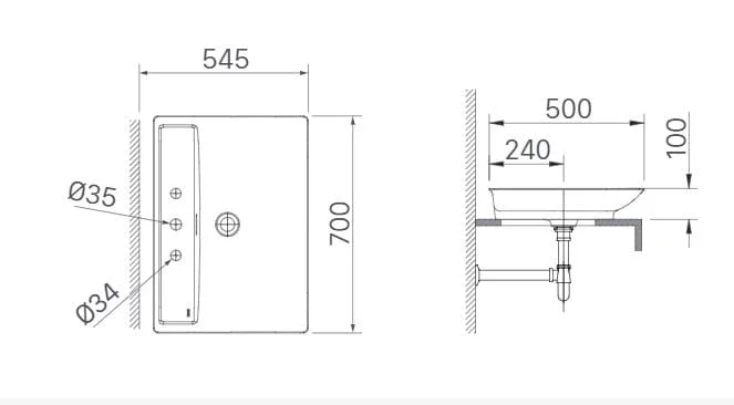 Bản vẽ kỹ thuật Chậu rửa mặt đặt bàn đá INAX AL-S630V