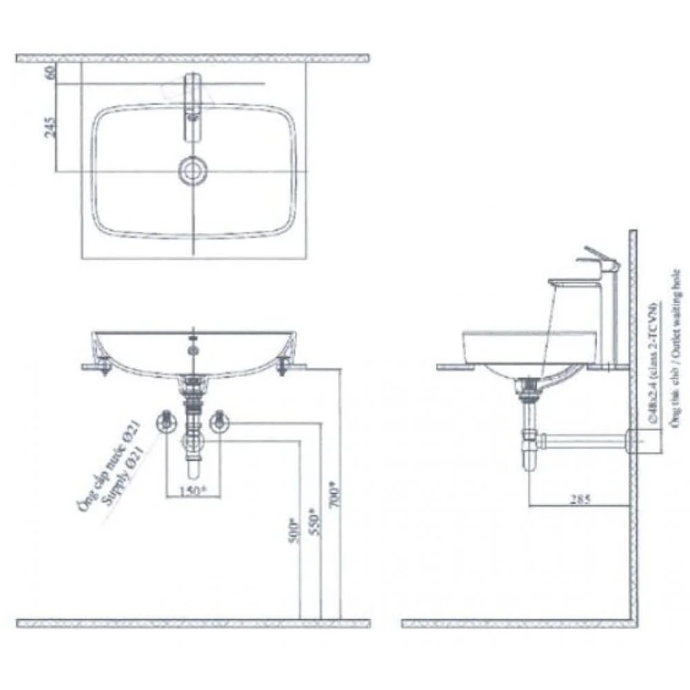 Bản vẽ kỹ thuật Chậu Rửa Lavabo Đặt Bàn Inax AL-299V 