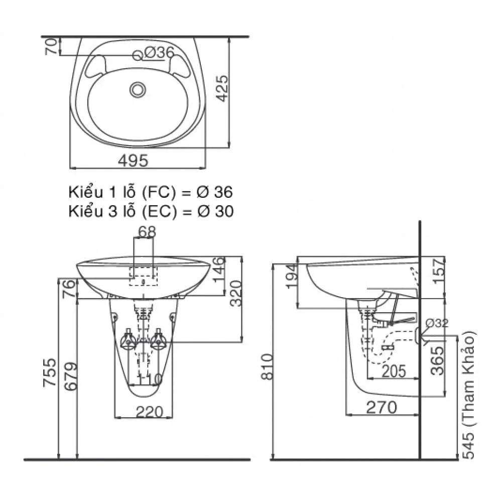 Chân chậu lừng treo tường Inax L-284VC