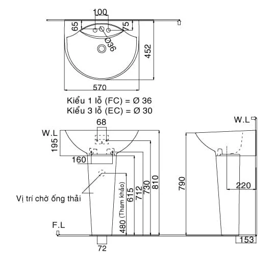 Chân lavabo chân dài Inax L-288VD