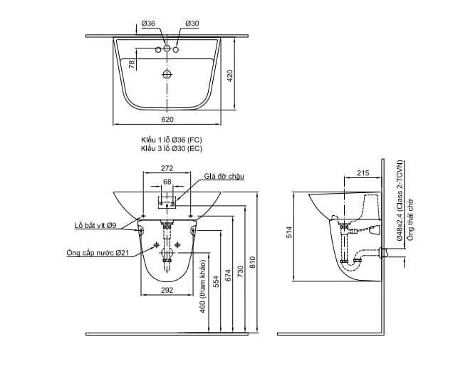 Bản vẽ kỹ thuật Chân lửng chậu treo tường Inax L-297VC (không chậu)