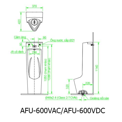 Bồn tiểu nam cảm ứng dùng Pin Inax AFU-600VDC