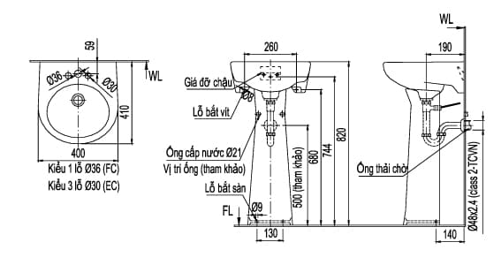 Chân dài chậu lavabo Inax L-284VD